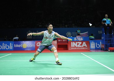 Kento Momota From Japan In Action At Blibli Indonesia Open 2018 At Istora Senayan, Jakarta, Indonesia. July 05 2018.