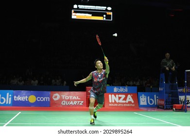 Kento Momota From Japan In Action During The Blibli Indonesia Open 2018 At Istora Senayan, Jakarta, Indonesia. July 08 2018.