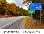 A Kentucky State welcome sign along a road at the entrance of Allen County, in the United States of America.