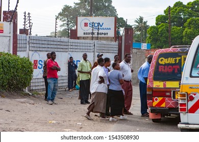 Kenya. Africa. Mombasa. People Come Into The Taxi. Passengers In Line In A Minibus. Public Transportation In Kenya. Life In Africa. Public Transport Stop. Traveling In Mombasa. 11.01.2006