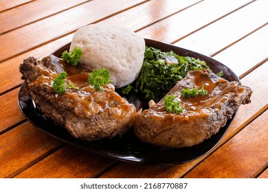 Kenya African Dishes Meals Foods On The Table Ugali Sukumawiki and fried meat 