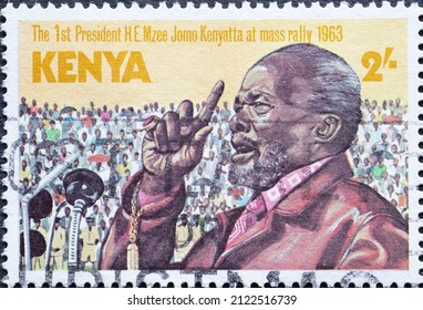 Kenya - Circa 1978: A Postage Stamp From Kenya , Showing A Portrait Of President Uhuru Muigai Kenyatta Addressing The People. For Kenyatta Day 