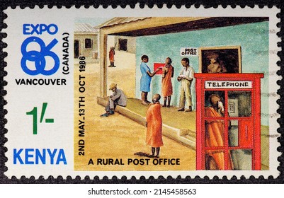 Kenya - Circa 1986: A Kenyan Postage Stamp Depicts EXPO 86, Vancouver.