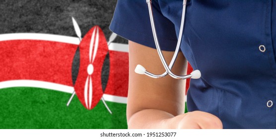 Kenya Flag Female Doctor With Stethoscope, National Healthcare System