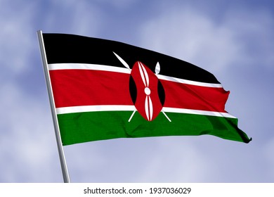 Kenya flag isolated on sky background. close up waving flag of Kenya. flag symbols of Kenya.