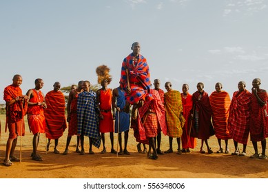 KENYA, MASAI MARA NATIONAL RESERVE - OCTOBER 19, 2016: Masai Village With Masai Tribe, Editorial