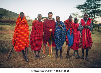 KENYA, MASAI MARA NATIONAL RESERVE - OCTOBER 19, 2016: Masai Village With Masai Tribe, Editorial