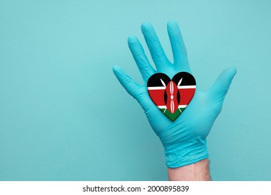 Kenya Medical Health Heart. Nurse Hand Holding Country Heart Flag