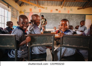 KENYA, RUSINGA Island, UTAJO Village - FEBRUARY 21, 2015: Children In A Poor African Class, School