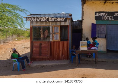 KENYA, samburu- 01 January 2019:A wooden butcher's bar next to a small hotel on the trail of Samburu National Park in central Kenya, Africa