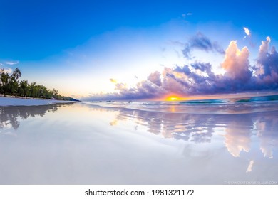 Kenyan Coastal Beach With A Boat In The Sea