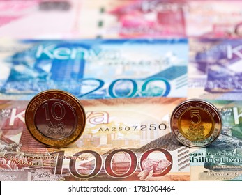 Kenyan Coins - Shilling On The Background Of Money