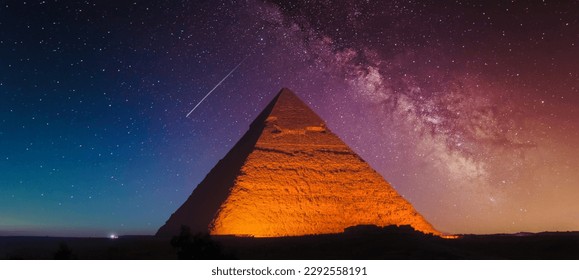 The Keops pyramid from Giza at fantastic purple night with the Milky Way in the sky