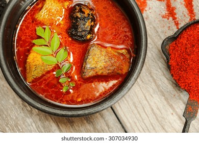 Kerala Fish Curry / Red Fish Curry From Kerala Overhead View