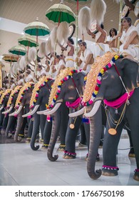 Kerala, India - December 12, 2018: Statues Of Elephants In Cochin International Airport Kerala. India.