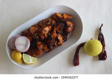 Kerala Style Dry Chicken Roast. Prepared Using Air Fryer. Shot On White Background