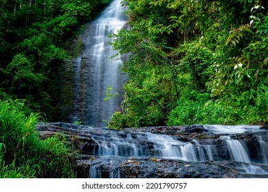 Kerala Waterfall On Mountain Rocks.