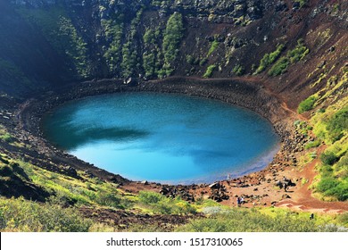 Kerid Volcanic Crater Lake In Iceland, Europe