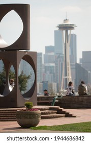 Kerry Park, Seattle, WA, USA, March 27, 2021; Tourism People Enjoying Kerry Park Overlooking Seattle Skyline And The Space Needle