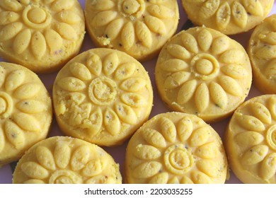 Kesar Peda Prasad Prepared On Dish Background. 