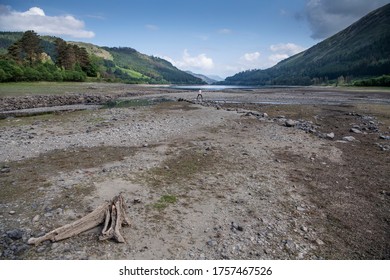 Keswick, Cumbria / UK - June 9th 2018: Photos showing the drastically low water levels at Thirlmere Reservoir near Keswick in The Lake District. As an official drought is announced 