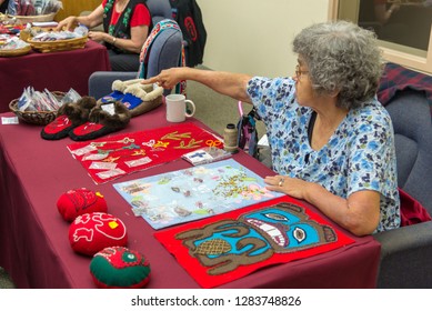 Ketchican, Alaska / USA - 06/30/2015 Alaska Natives, First People Of Alaska Creating Art, Carving And Dance