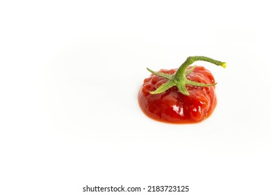 Ketchup Blob With A Star Shaped Tomato Stem, Isolated On White Background