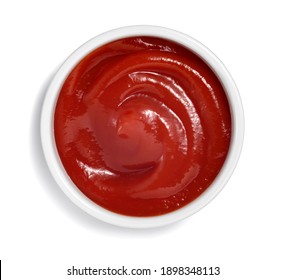 Ketchup Sauce In White Ramekin Isolated