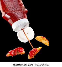 Ketchup Splash Over Three Flying Baked Potatoes