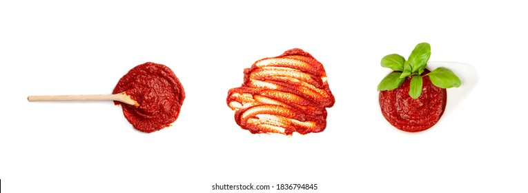 Ketchup Splash Or Tomato Sauce Blob Isolated On White Background. Catsup Paste Dollop Or Pomidor Splash Drop Top View