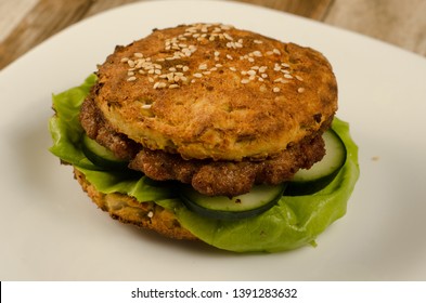 Keto Burger With Cauliflower, Closeup Photography 