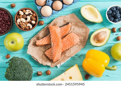 Keto diet ingredient . Healthy background . Ketogenic protein food . - Powered by Shutterstock