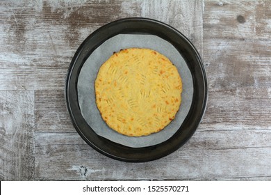 Keto Fathead Pizza With Mozzarella Crust And Pepperoni And Cheese Topping- A Set Of Photos Showing The Recipe Ingredients, Method And The Final Dish