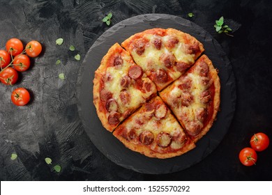 Keto Fathead Pizza With Mozzarella Crust And Pepperoni And Cheese Topping- A Set Of Photos Showing The Recipe Ingredients, Method And The Final Dish