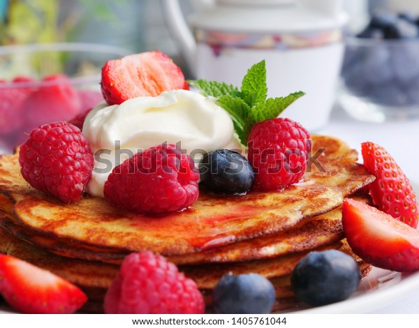 Keto Pancakes Made Coconut Flour Almond Stock Photo Edit Now 1405761044