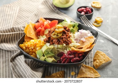 Keto Taco Ground Beef Salad  With Avocado, Tomato, Corn, Red Beans, Lettuce.