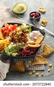 Keto Taco Ground Beef Salad  With Avocado, Tomato, Corn, Red Beans, Lettuce.