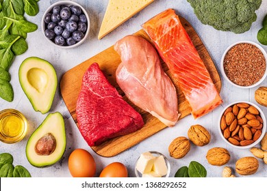 Ketogenic diet concept. Balanced low carb, high good fat , healthy food.