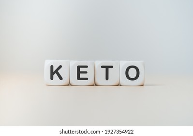 Ketogenic or KETO word on dice cube on white background.Keto, Ketogenic diet, low carb, Diet plan for change body with food.Healthy food Lifestyle.Wellness health.Ketones.Chance for Change body.