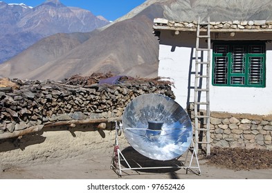 A Kettle Is Boiled Using A Parabolic Reflector. Nepal