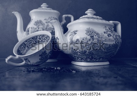 Similar – Tea set on dark background