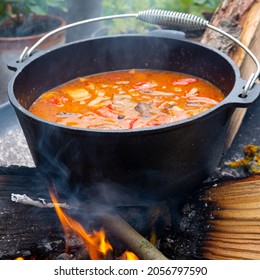 Kettle Goulash Is Prepared Over An Open Fire!