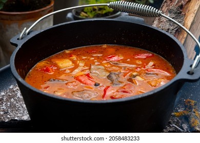 Kettle Goulash Is Prepared Over An Open Fire!