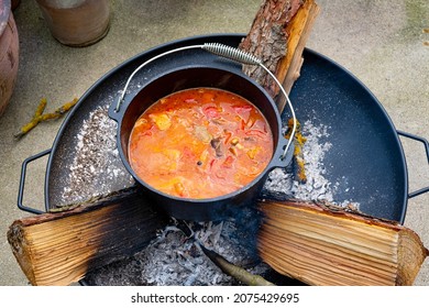 Kettle Goulash Is Prepared Over An Open Fire!