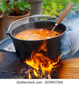 Kettle Goulash Is Prepared Over An Open Fire!