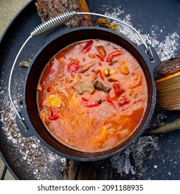 Kettle Goulash Is Prepared Over An Open Fire!