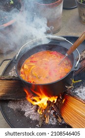 Kettle Goulash Is Prepared Over An Open Fire!