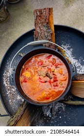 Kettle Goulash Is Prepared Over An Open Fire!