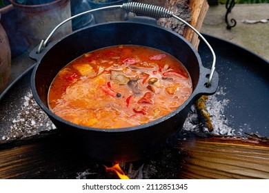 Kettle Goulash Is Prepared Over An Open Fire!