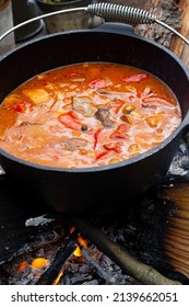 Kettle Goulash Is Prepared Over An Open Fire!